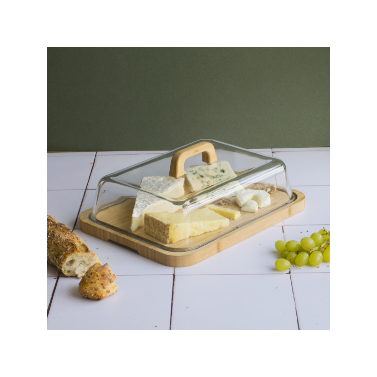 Pebbly Glass and Bamboo Cheese Board