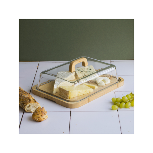 Pebbly Glass and Bamboo Cheese Board