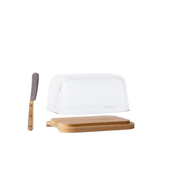 Pebbly Glass Butter Dish with Knife
