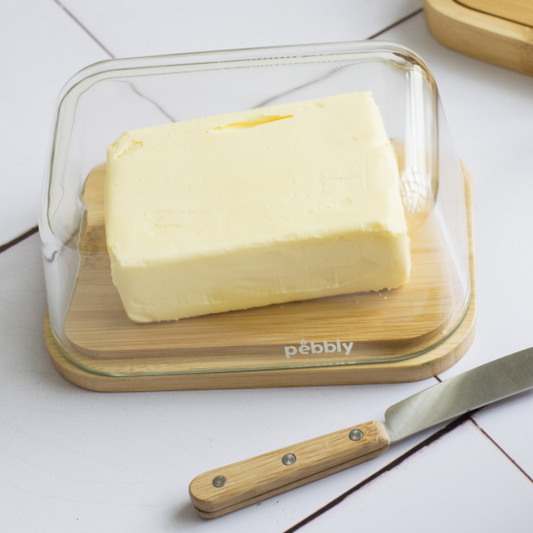 Pebbly Glass Butter Dish with Knife