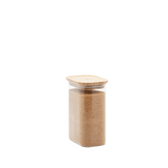 Pebbly Rectangular Glass and Bamboo Storage Canister