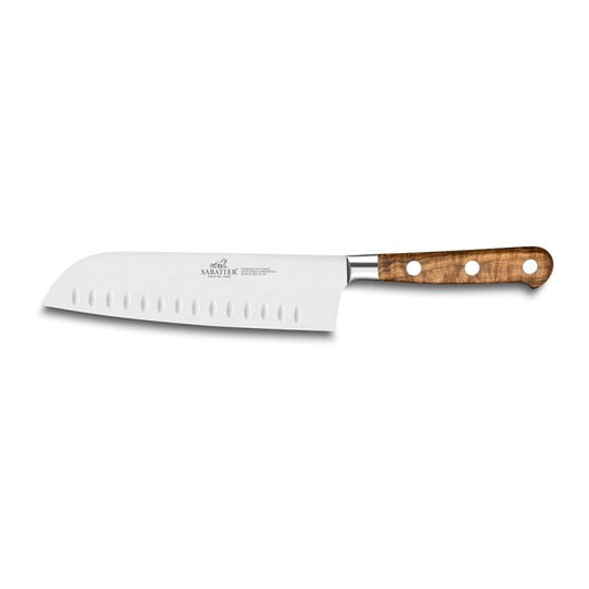 Lion Sabatier - IDEAL Olive Wood - Scalloped Santoku Knife (18cm)