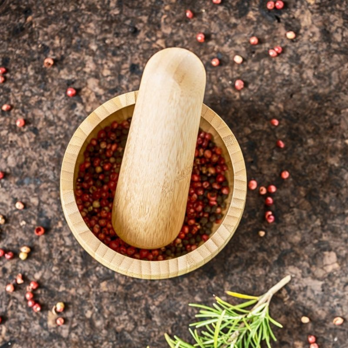 Pebbly Bamboo Pestle & Mortar Set