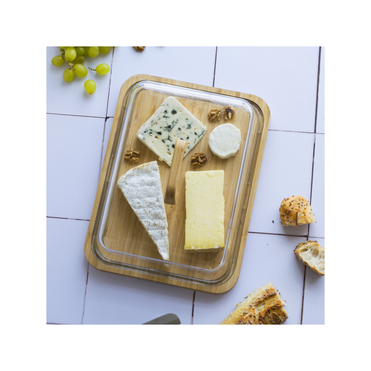 Pebbly Glass and Bamboo Cheese Board