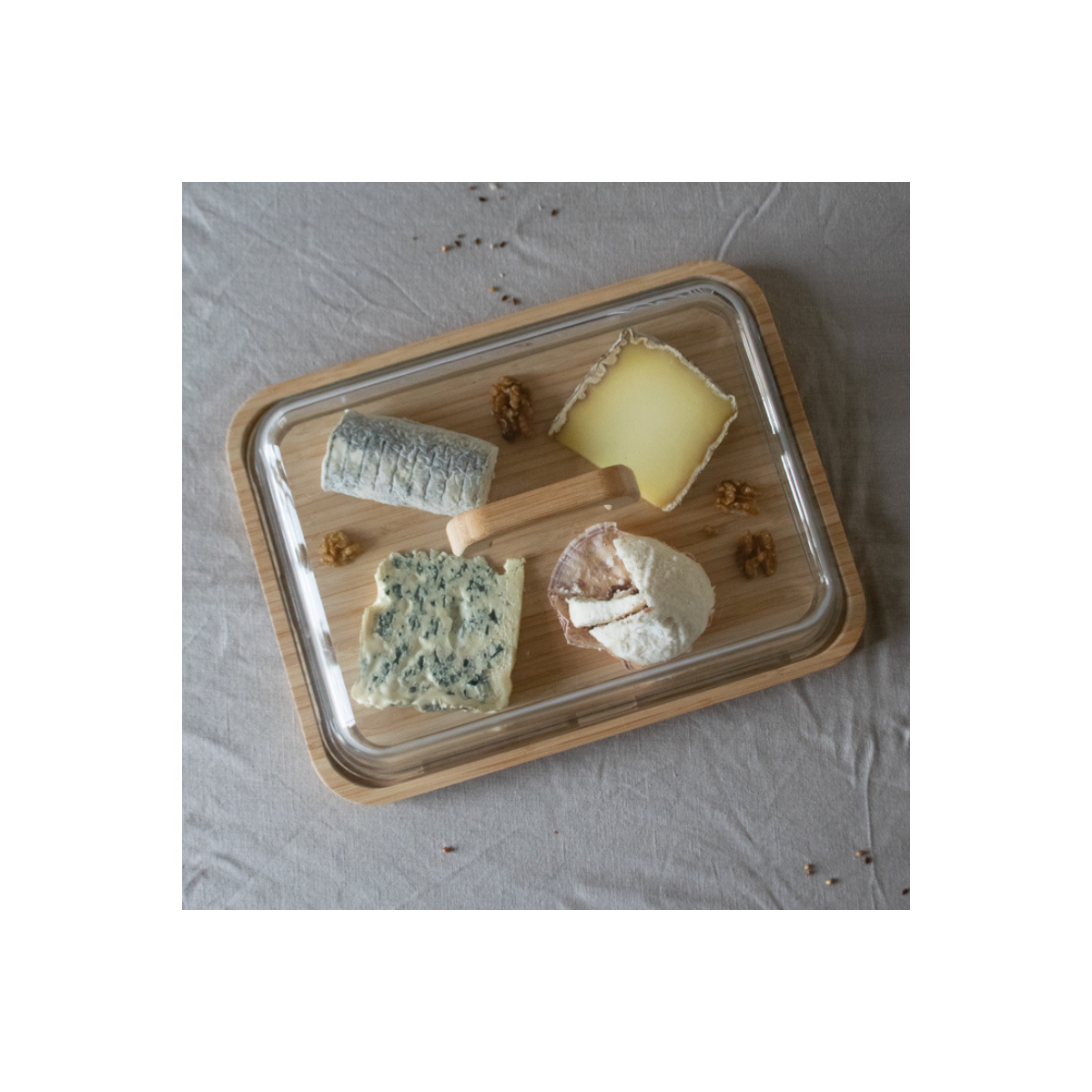 Pebbly Glass and Bamboo Cheese Board