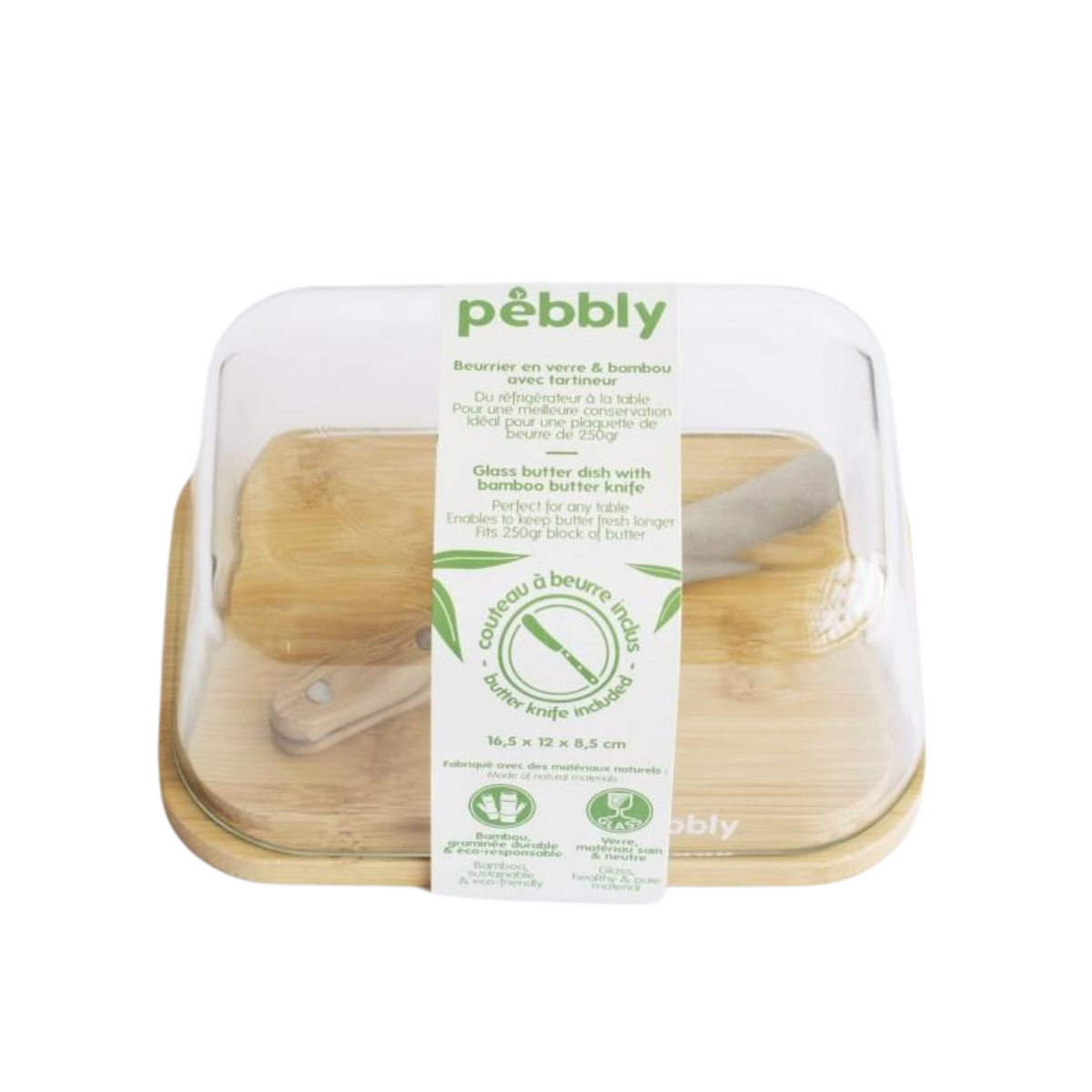 Pebbly Glass Butter Dish with Knife