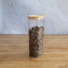 Pebbly Rectangular Glass and Bamboo Storage Canister