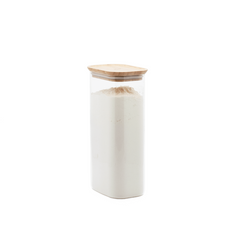 Pebbly Rectangular Glass and Bamboo Storage Canister