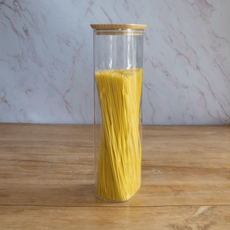 Pebbly Rectangular Glass and Bamboo Storage Canister